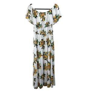 Jessica London Boho Floral Off the Shoulder Maxi Dress White Yellow Summer 14W